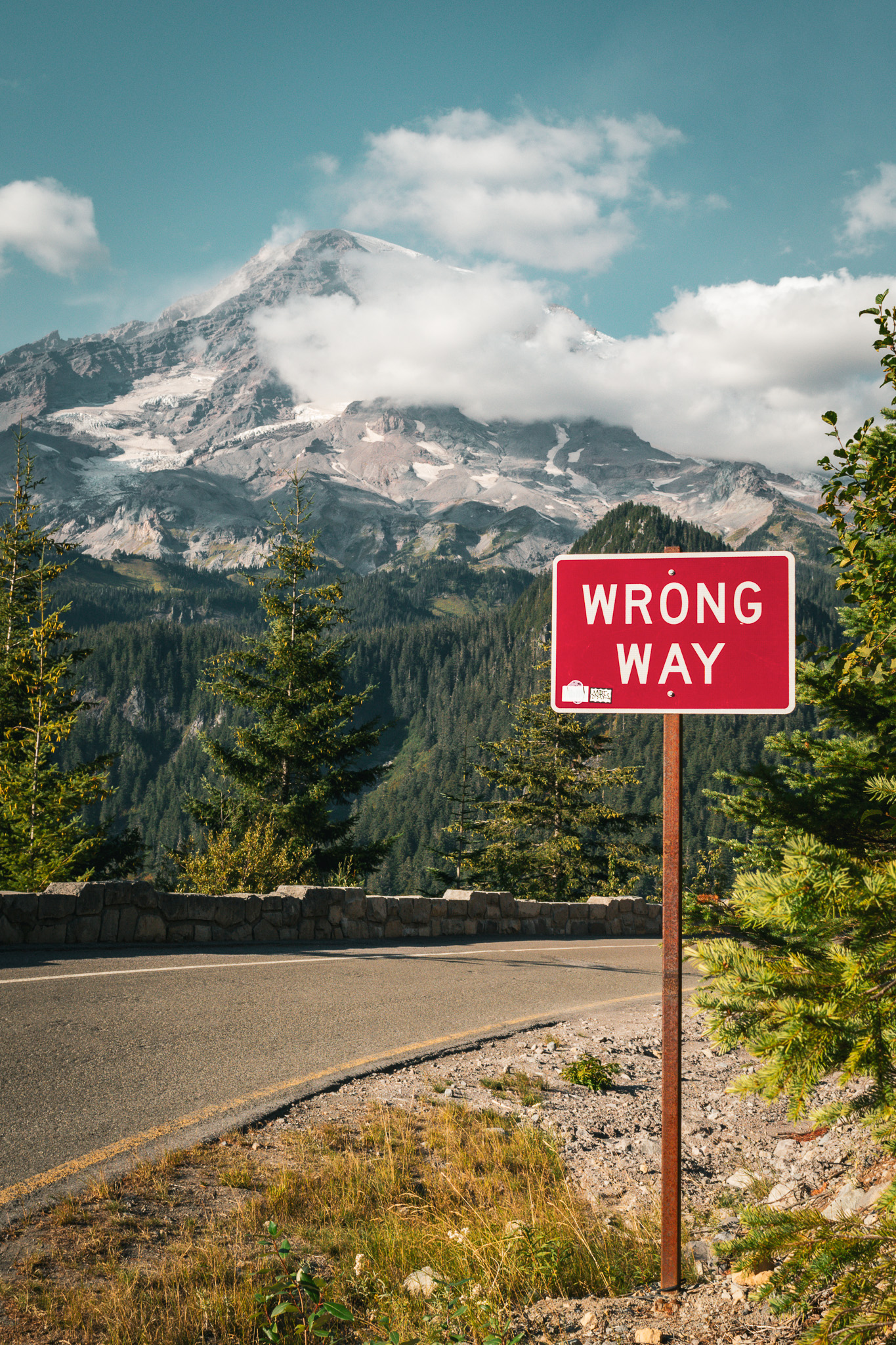 wrong way sign at mount rainier